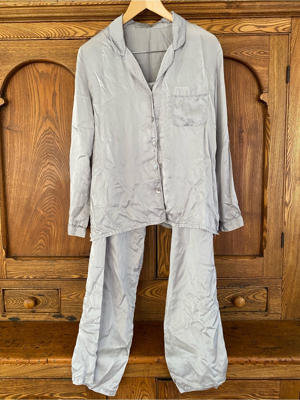 Charter club intimates luxury L M silk pajama set dove gray silver top pants